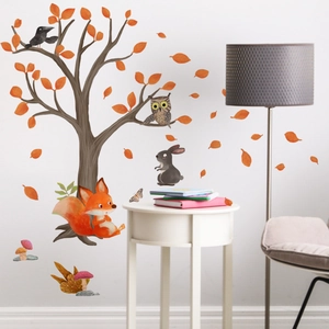 Stickers muraux forêt avec animaux mignons pour décoration de chambre d'enfant et bébé
