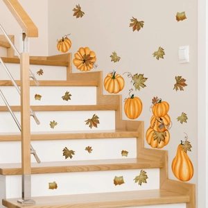 Self-adhesive pumpkin and maple leaf wall stickers for autumn home staircase decoration
