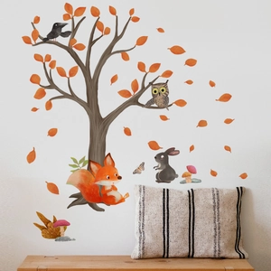 Stickers muraux animaux de la forêt avec arbre et renard pour chambre d'enfant