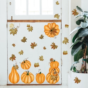 Self-adhesive autumn pumpkin and maple leaf wall stickers for home holiday decoration