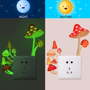 Luminous mushroom wall stickers for socket decoration with day and night glow effect