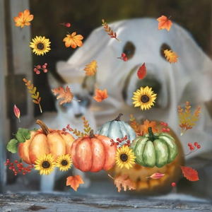 Beidseitige Fensteraufkleber mit Kürbis und Sonnenblume für herbstliche Wanddekoration