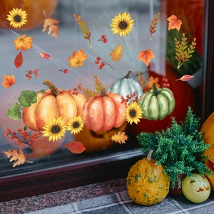 Herbstliche Fensterbilder mit Kürbissen, Sonnenblumen und Ahornblättern für Deko