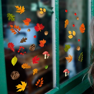 Herbst Ahornblätter und Zapfen statische Fensteraufkleber für saisonale Dekoration