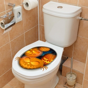 Adesivo 3D per coperchio WC zucca di Halloween impermeabile decorazione casa