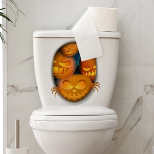 Adesivi murali 3D zucca di Halloween con decoro Jack-o'-lantern per toilette bagno