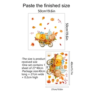Detailed size specifications for pumpkin and maple leaf static window decals