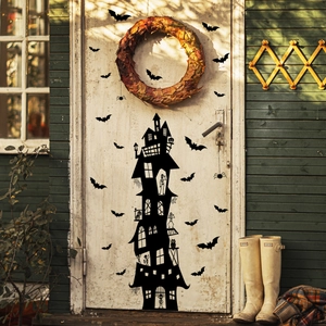 Halloween Wall Stickers PVC Haunted Castle Bats Black Silhouette Self Adhesive Home Decor Party Atmosphere