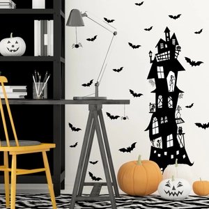 Halloween black bat and castle wall stickers for living room and bedroom festive decor