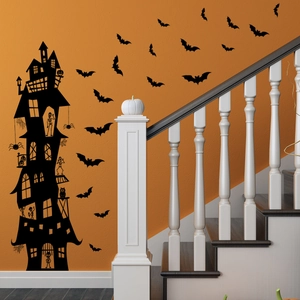 Halloween bat castle wall sticker silhouette decoration for living room and stairs