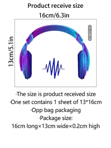 Luminous headphones wall sticker size chart with 13x16cm dimensions for light switch deco
