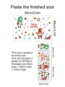 Vue détaillée de stickers muraux de Noël avec gnomes, flocons et traîneau de rennes