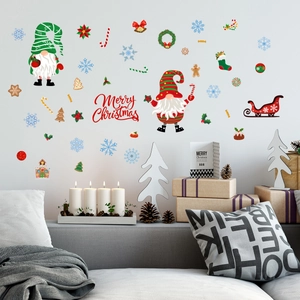 Stickers Muraux Gnomes de Noël Flocons de Neige Traîneau Joyeux Noël PVC Amovible Décalcomanies Festives pour Chambre Salon Décoration Maison
