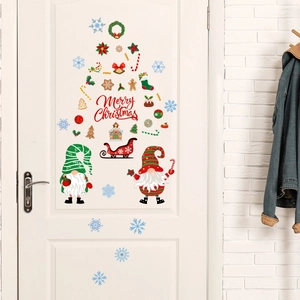 Stickers muraux de gnomes de Noël et flocons bleus avec texte Merry Christmas