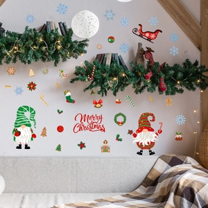 Stickers muraux de Noël avec nains, flocons et traîneau pour décoration d'intérieur