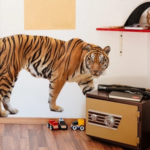 Realistic tiger wall sticker with detailed fur texture for living room home decoration
