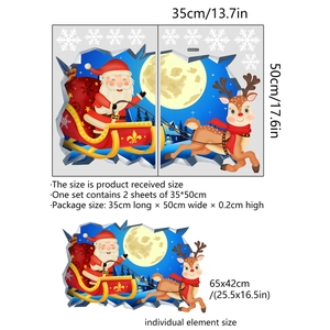 Sticker mural 3D de Noël avec Père Noël et renne, décoration murale autocollante