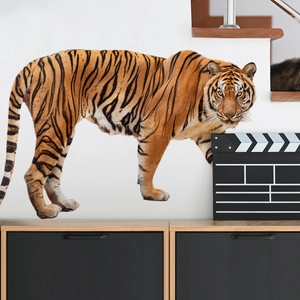 Detailed realistic 3D tiger wall sticker showing fur textures on a clean white wall