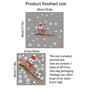 Christmas owl on branch static window decal stickers for glass decoration 50x45cm