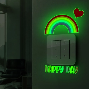 Luminous Happy Day rainbow wall stickers for switches with green glow in the dark effect