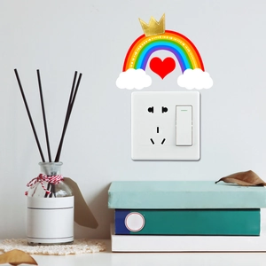 Luminous rainbow wall sticker with heart and crown for decorative light switch panel
