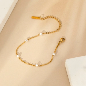 Minimalist Stainless Steel Bracelet Elegant Artificial Pearl Chain Adjustable Lobster Clasp For Women Fashion Jewelry