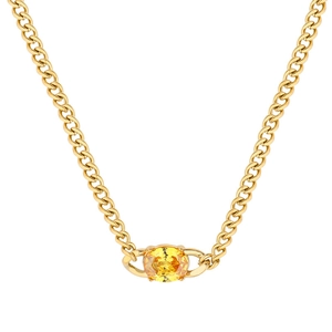 Elegant 18k gold plated stainless steel necklace with a radiant oval yellow gemstone pendant
