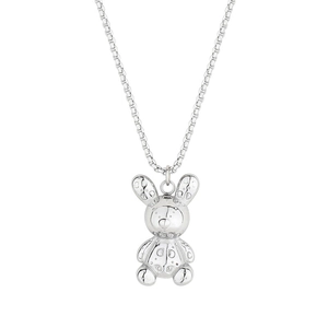 Collier en acier inoxydable argent poli avec pendentif lapin 3D sur chaîne à maillons