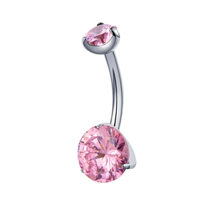 Belly Button Ring Navel Piercing F136 Titanium Alloy Round Cubic Zirconia Claw Setting Curved Barbell Body Jewelry For Women