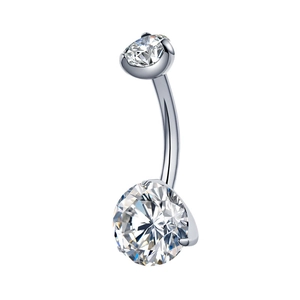 Titanium belly button ring with sparkling double cubic zirconia stones in a claw setting