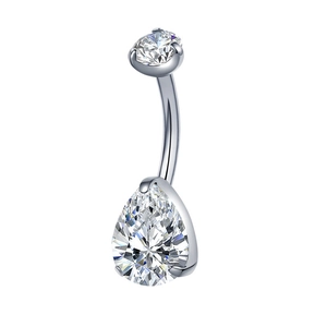 Piercing de nombril argenté avec zircon en forme de goutte et cristal brillant