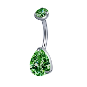 Piercing de nombril en argent avec zircons verts ronds et en forme de poire