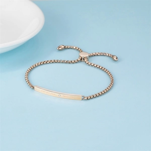 Bracelet en acier inoxydable or rose avec gravure Forever Love et petit diamant