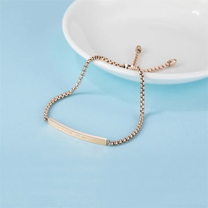 Bracelet en acier inoxydable rose doré avec gravure Forever Love et petit diamant