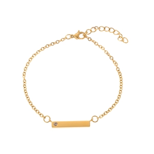 Bracciale a catena dorata in acciaio inossidabile con barra piatta e pietra zircone