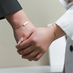 Eleganti bracciali a barra in acciaio inossidabile dorato con diamante per donna e coppie