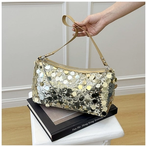 Chic sequined shoulder bag for women with gold and silver glitter in pillow style