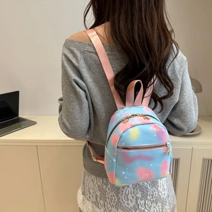 Mini pastel gradient backpack with floral zipper charm and LOVE heart print detail