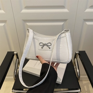 Borsa Sottobraccio da Donna in Pelle PU con Motivo Coccodrillo Retro Minimalista Decorazione Fiocco in Metallo Borsa a Spalla