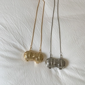 Borsa da Sera Mini Forma di Arachide con Strass Moda Acrilico Catena Borsa a Spalla Oro Argento Custodia per Rossetti Clutch