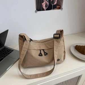 Large Capacity Nylon Crossbody Bag For Women Solid Color Lightweight Casual Tote Bag With Adjustable Strap Daily Commuting Bag