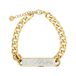 Detail eines 316L Edelstahlarmbands in Gold mit Zirkonia-Leiste und Karabinerverschluss