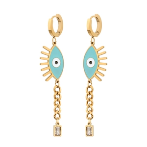 Böhmische vergoldete Evil Eye Ohrringe mit blauen Details und klarem Zirkonia Anhänger