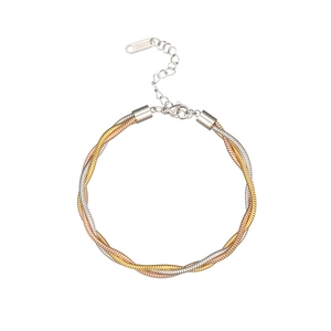 Bracelet maille serpent tressée en trois couleurs d'acier inoxydable avec fermoir réglable