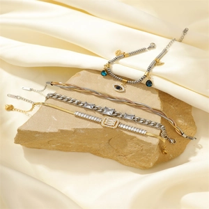 Bracelet En Acier Inoxydable Pour Femme Élégant Luxe Zircon Incrusté Chaîne Serpent Géométrique Accessoire Bijoux