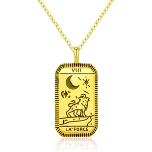 Fashionable gold stainless steel tarot necklace with square lion and star pendant