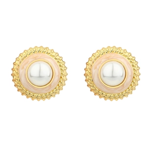 Elegant vintage star-shaped earrings with pearls and marble enamel in gold-tone steel