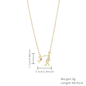 Gold mother and daughter pendant necklace with sparkling diamonds and pink gemstone