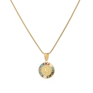 Gold stainless steel snake chain necklace with round colorful enamel evil eye pendant