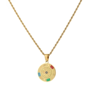 Gold evil eye stainless steel necklace with colorful charms on rope chain